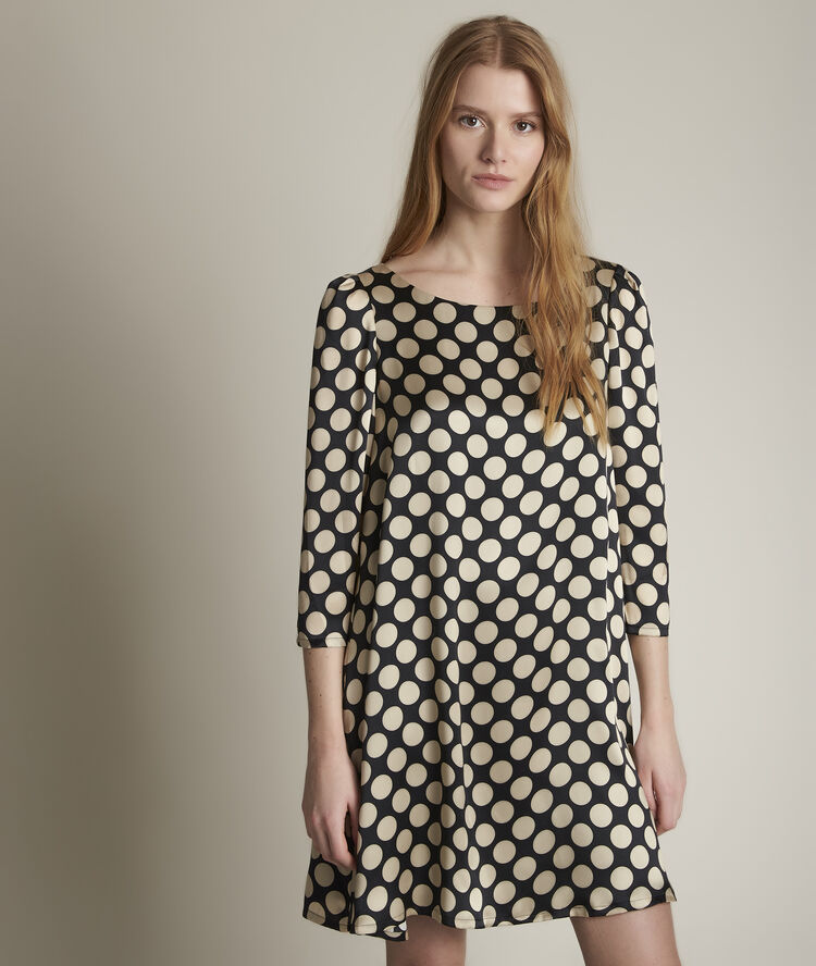 Robe noire &agrave; pois en soie rosie noir.
