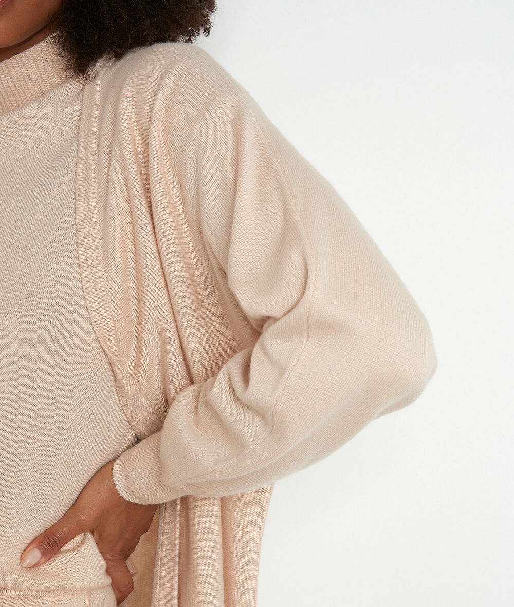 Cardigan long en maille fine beige terence beige clair.