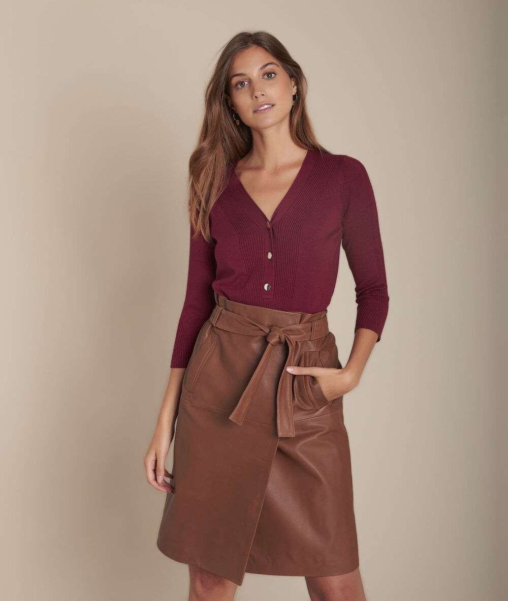 Pull merlot en jersey et côte fabienne bordeaux.