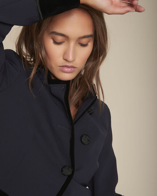 Veste en microfibre détails velours baby marine.