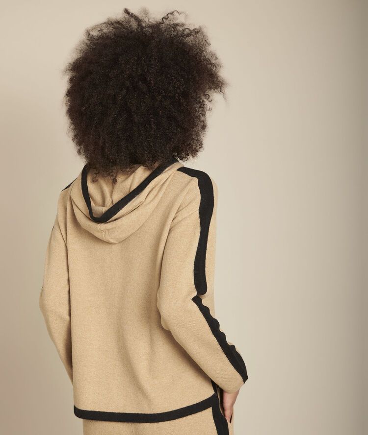 Sweat à capuche laine et cachemire havane flashback camel.