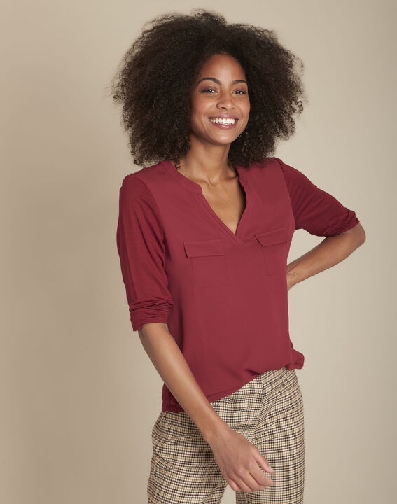 Blouse uit twee materialen met Tunesische kraag Genna | 1-2-3 Blouse uit twee materialen met Tunesische kraag Genna PhotoZ | 1-2-3