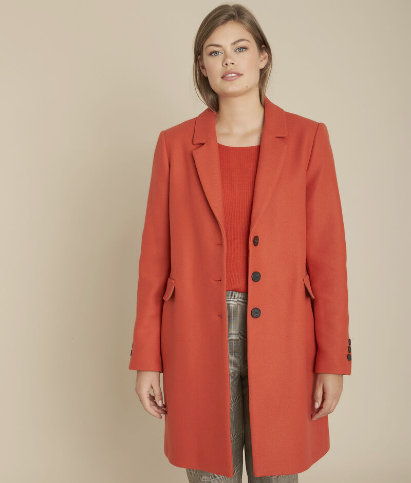 Manteau en laine tomette plume sable.