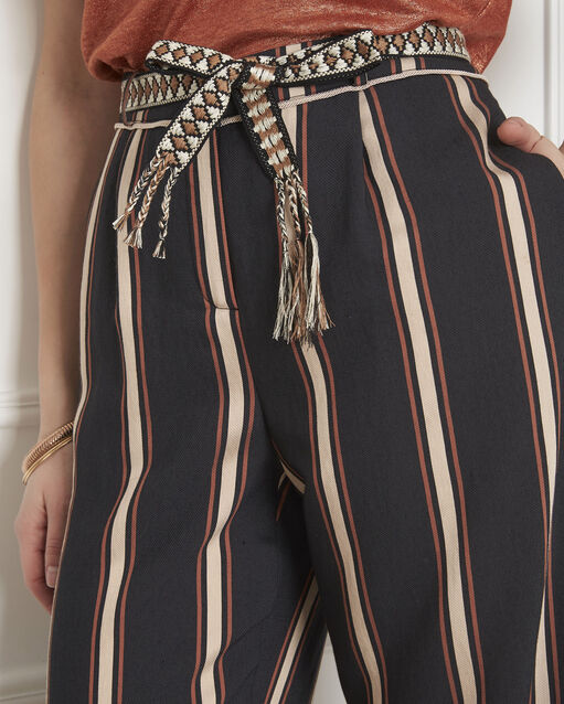 Pantalon noir rayé ceinture fluide gustave noir.