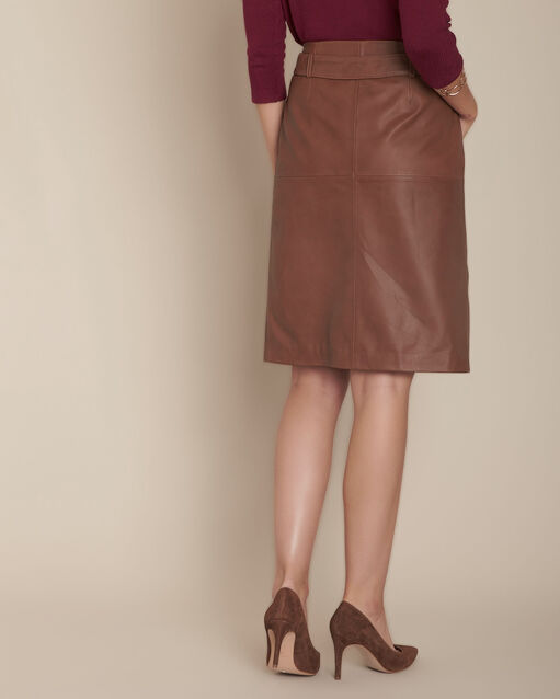 Jupe portefeuille en cuir kim camel.