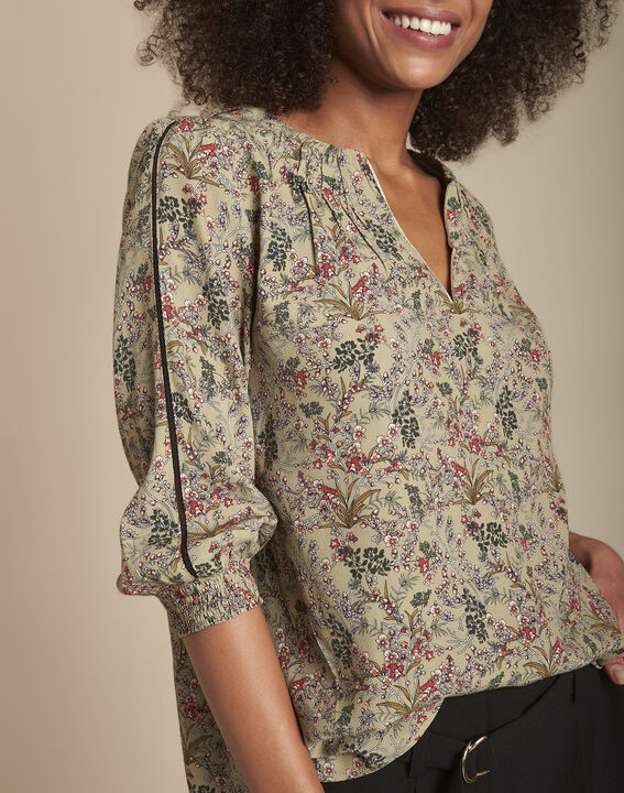 Blouse kaki imprimé fleuri Mina | 1-2-3 Blouse kaki imprimé fleuri Mina PhotoZ | 1-2-3