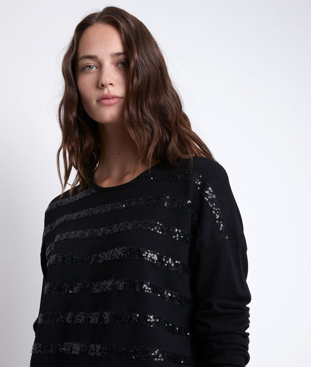 Pull rayé sequins ryad noir.