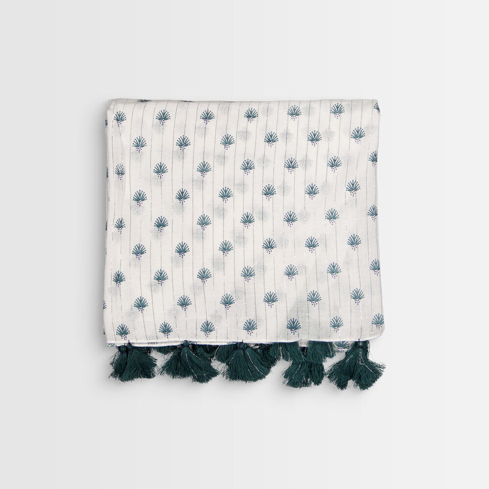 Foulard imprimé à franges basil turquoise.