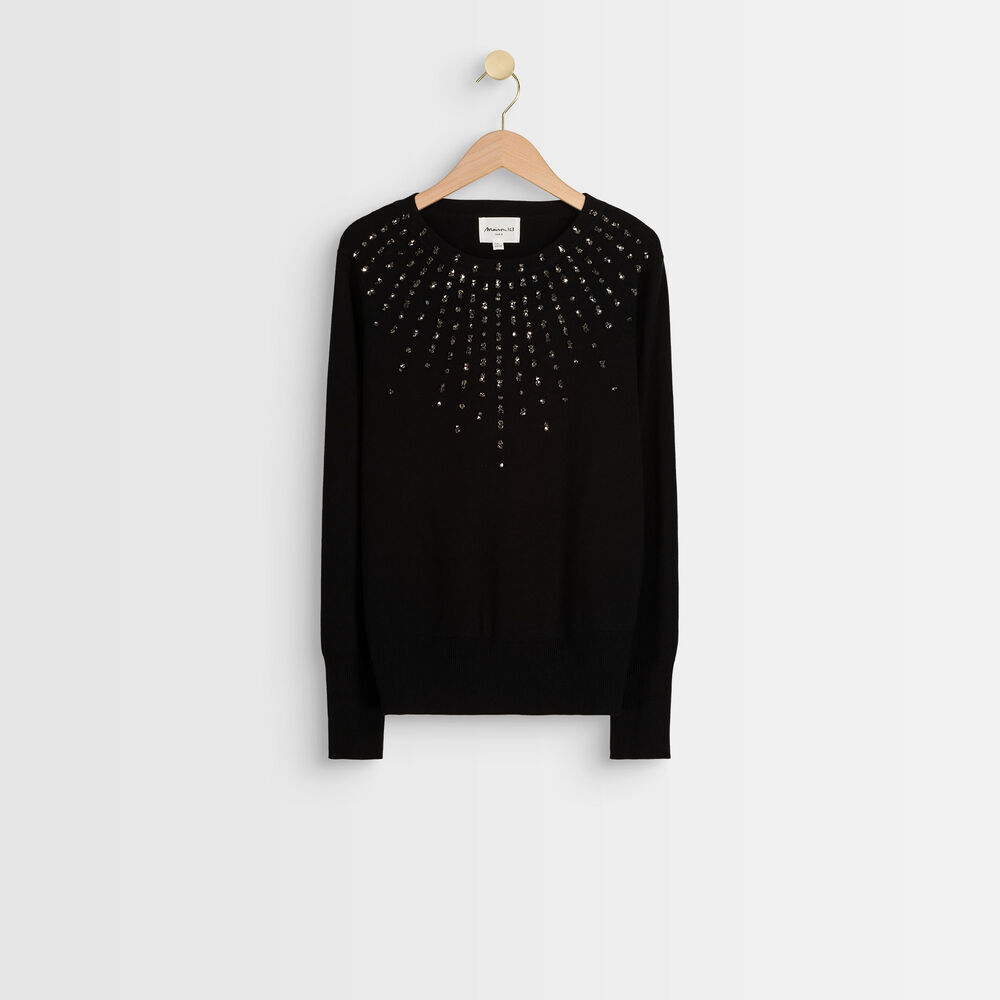 Pull col rond avec strass rick noir.