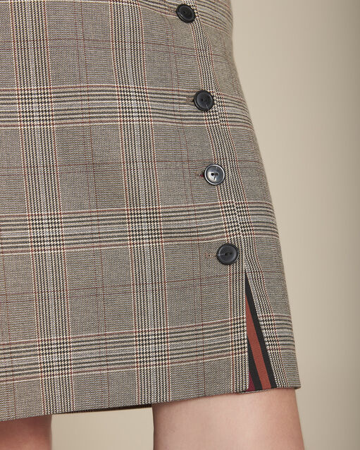 Jupe droite jacquard prince de galles abel caramel.
