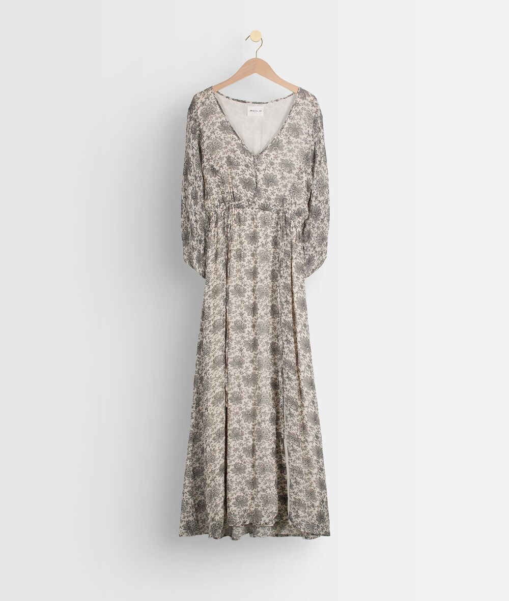 Robe longue vaporeuse à l'imprimé noir et blanc shelly creme.