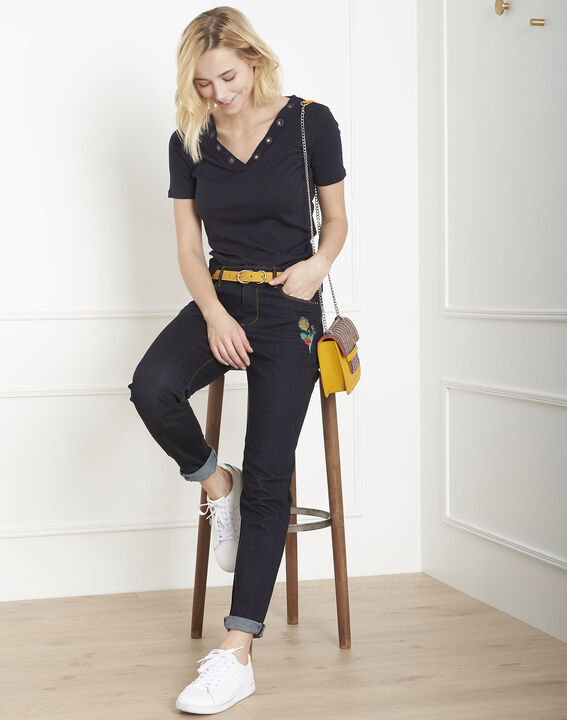 Dunkle Jeans mit Papageienstickerei Vendome | 1-2-3 Dunkle Jeans mit Papageienstickerei Vendome PhotoZ | 1-2-3