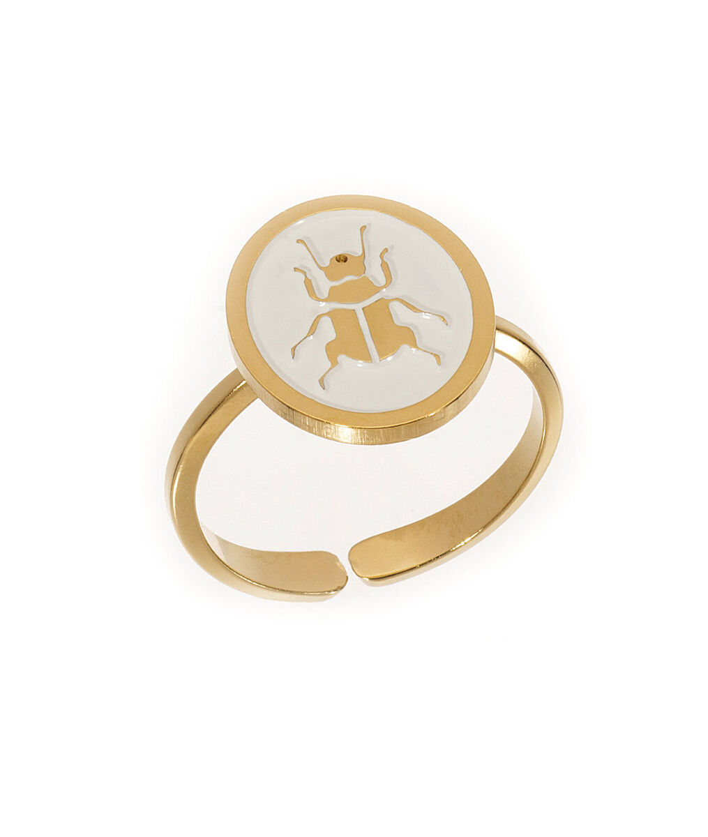 Bague médaille laquée scarabée ivoire or Bijoux Léone | 1-2-3 Bague médaille laquée scarabée ivoire or Bijoux Léone PhotoZ | 1-2-3