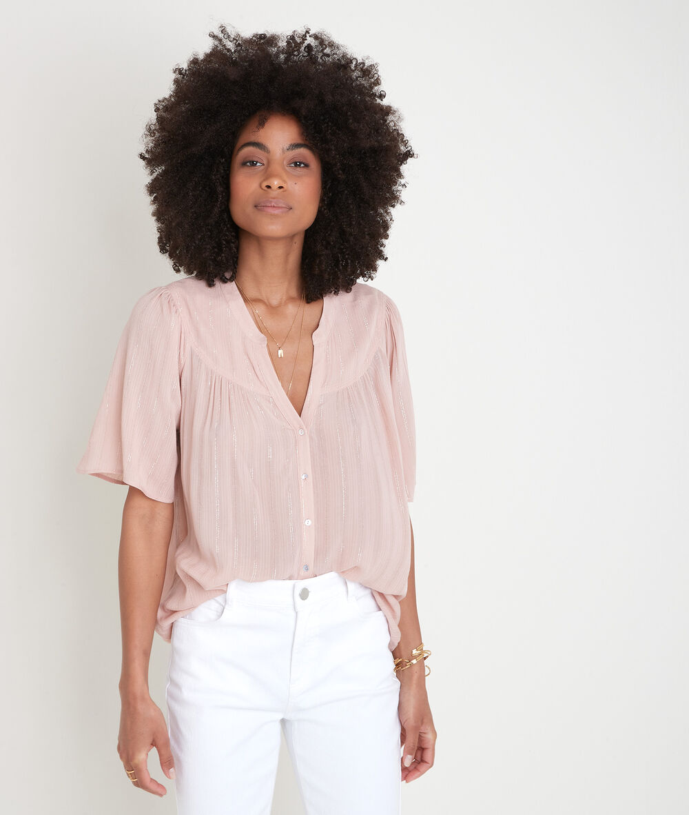 Blouse vaporeuse rose avec lurex telia corail.