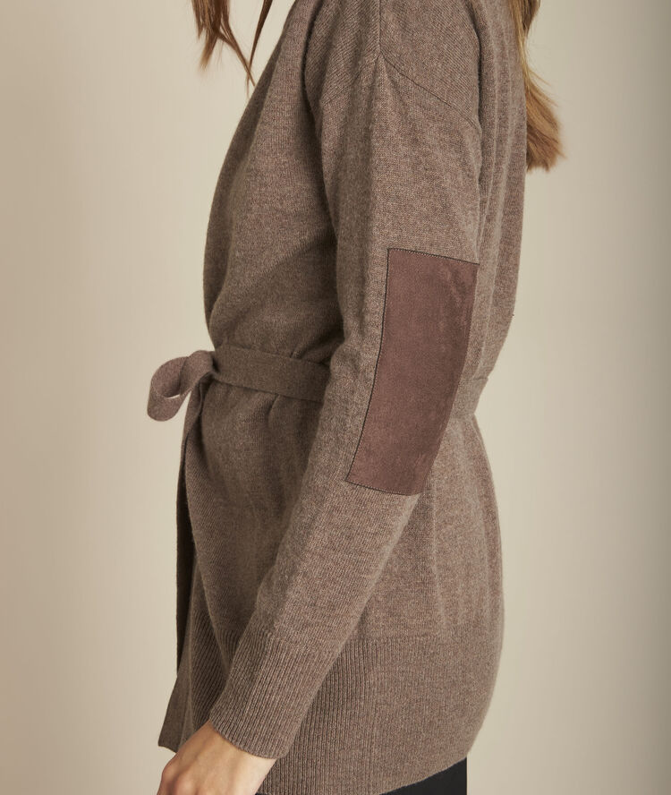 Gilet en cachemire ceinturé ébène fougere marron fonce.