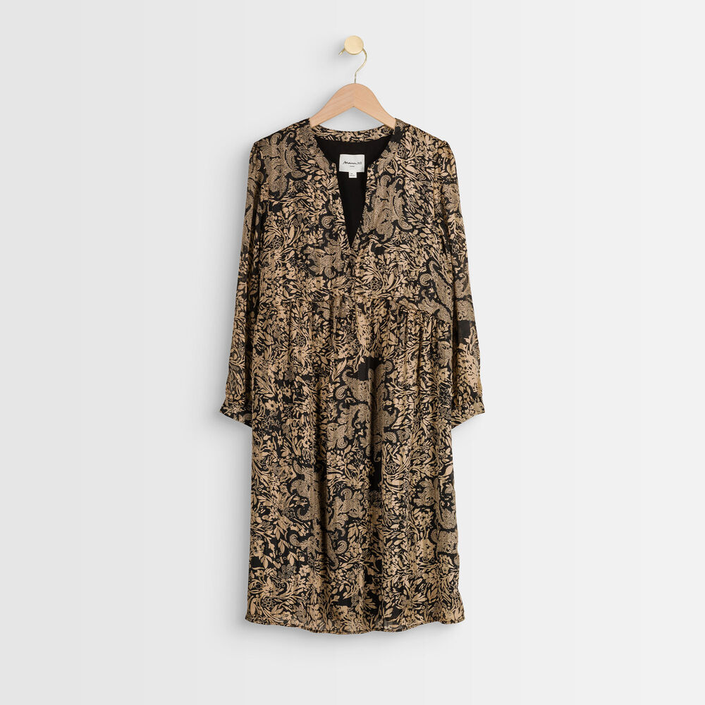 Robe dorée imprimée calypso noir.