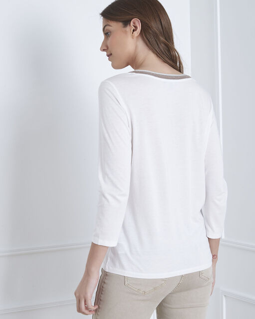 Tee-shirt écru encolure lurex paillette ecru.