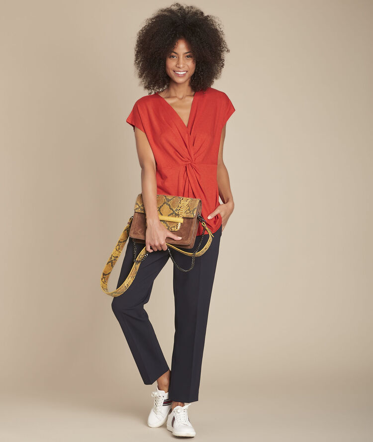 Tee-shirt orange plis effet cache-cœur carine sable.