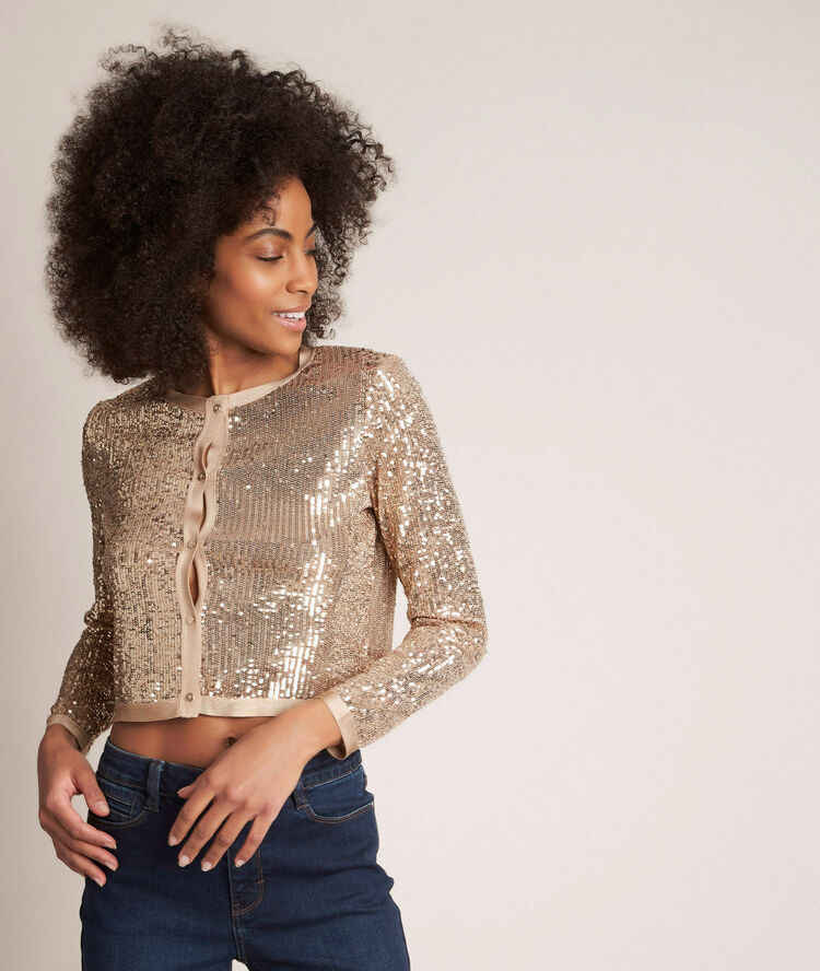 Kurze pailletten-weste rock blassgold.