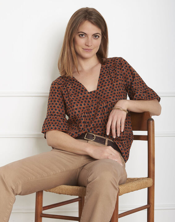 Blouse acajou imprimée Velena | 1-2-3 Blouse acajou imprimée Velena PhotoZ | 1-2-3
