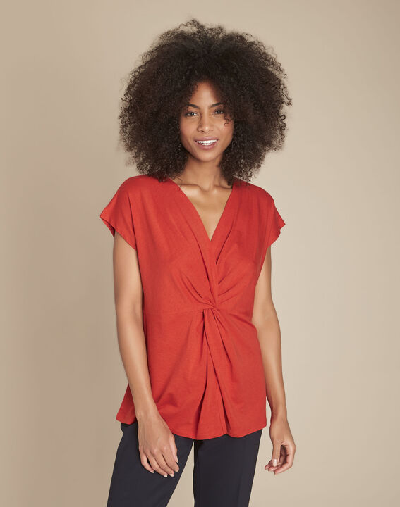 Tee-shirt orange plis effet cache-cœur Carine | 1-2-3 Tee-shirt orange plis effet cache-cœur Carine PhotoZ | 1-2-3