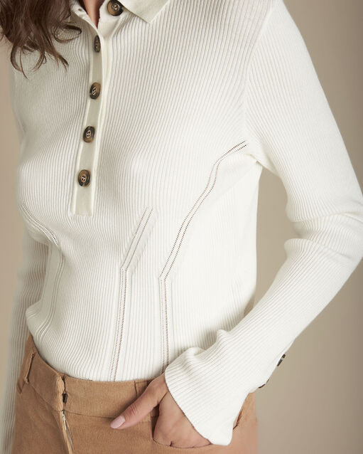 Pull beige côtelé formidable gris/blanc.