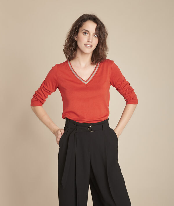 Tee-shirt orange encolure V fantaisie Calypso | 1-2-3 Tee-shirt orange encolure V fantaisie Calypso PhotoZ | 1-2-3
