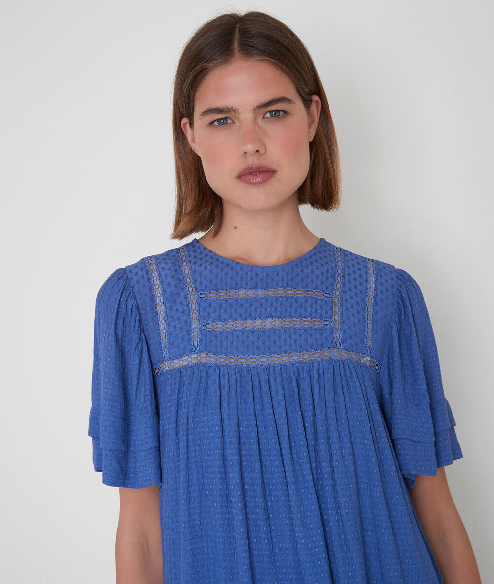 Robe ample avec dentelle bleue sarah denim brut.