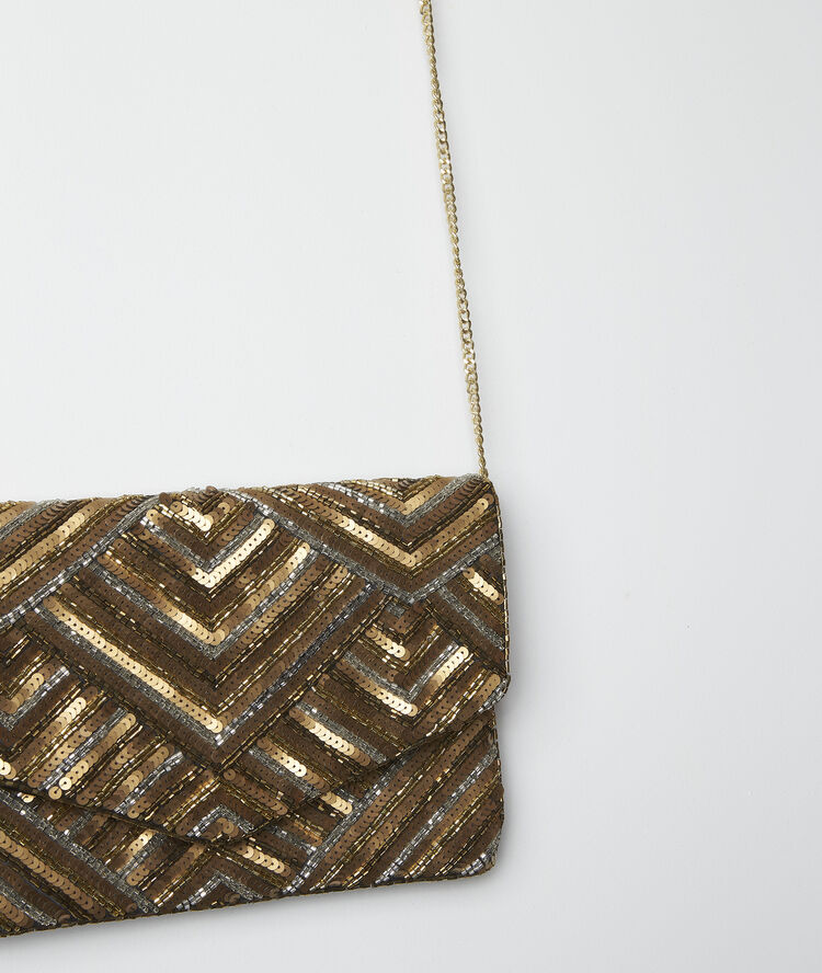 Pochette brod&eacute;e &agrave; sequins new ideal argent.