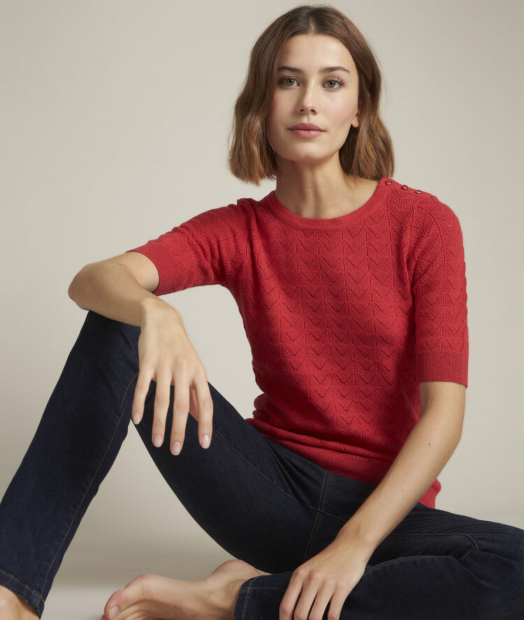 Pullover mit lochmuster dali erdbeerrot.