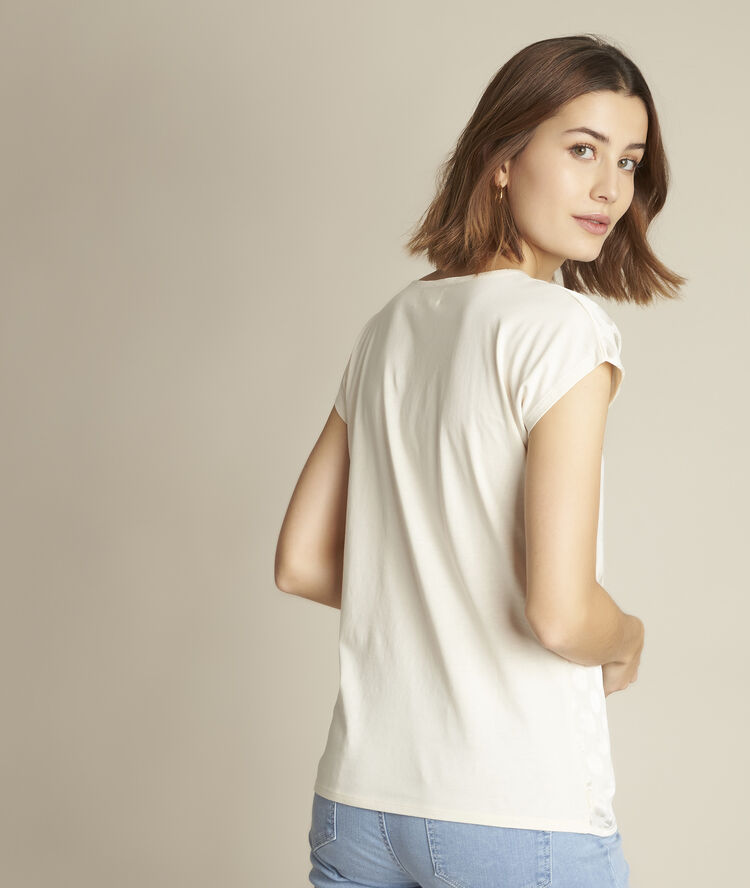Tee-shirt bimatière à pois rebecca ecru.