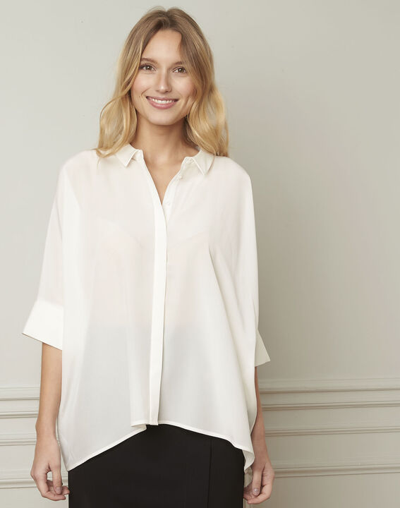 Blouse écrue évasée en soie Vania | 1-2-3 Blouse écrue évasée en soie Vania PhotoZ | 1-2-3