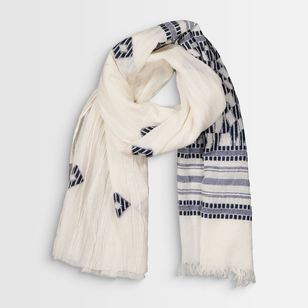 Foulard en coton biologique imprimé à franges brandy marine.
