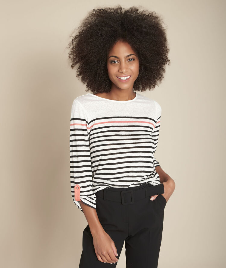 Gestreept linnen t-shirt cologne ecru.