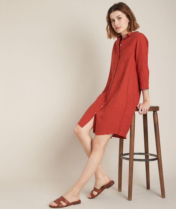 Robe chemise en lin orange Céline | 1-2-3 Robe chemise en lin orange Céline PhotoZ | 1-2-3