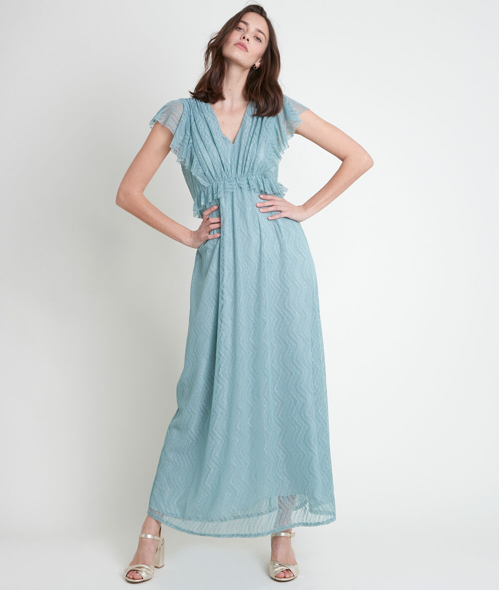 Robe longue en dentelle c&eacute;ladon nora celadon.