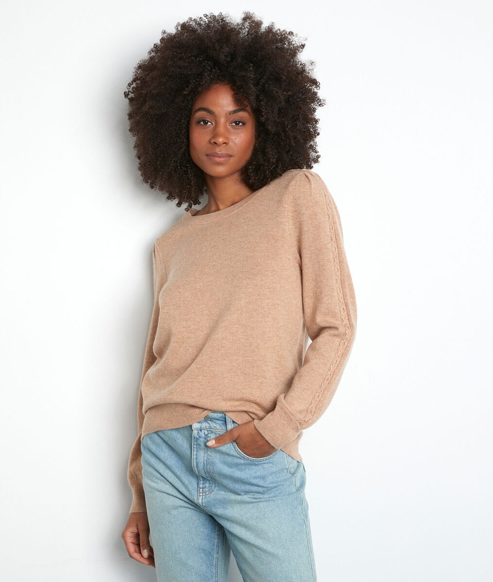 Pull à manches bouffantes beige Trystan | 1-2-3 Pull à manches bouffantes beige Trystan PhotoZ | 1-2-3