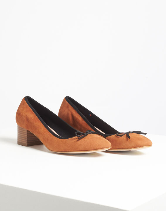 Ballerines à talons camel en cuir velours Kalista | 1-2-3 Ballerines à talons camel en cuir velours Kalista PhotoZ | 1-2-3