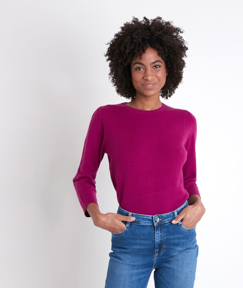 Pull fuchsia nid d'abeille Rimel | 1-2-3 Pull fuchsia nid d'abeille Rimel PhotoZ | 1-2-3