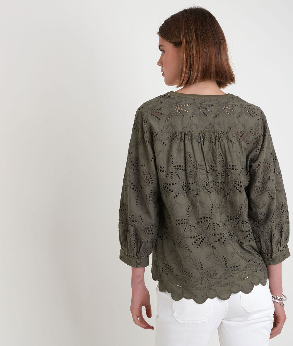 Blouse en broderie anglaise kaki tebene kaki.