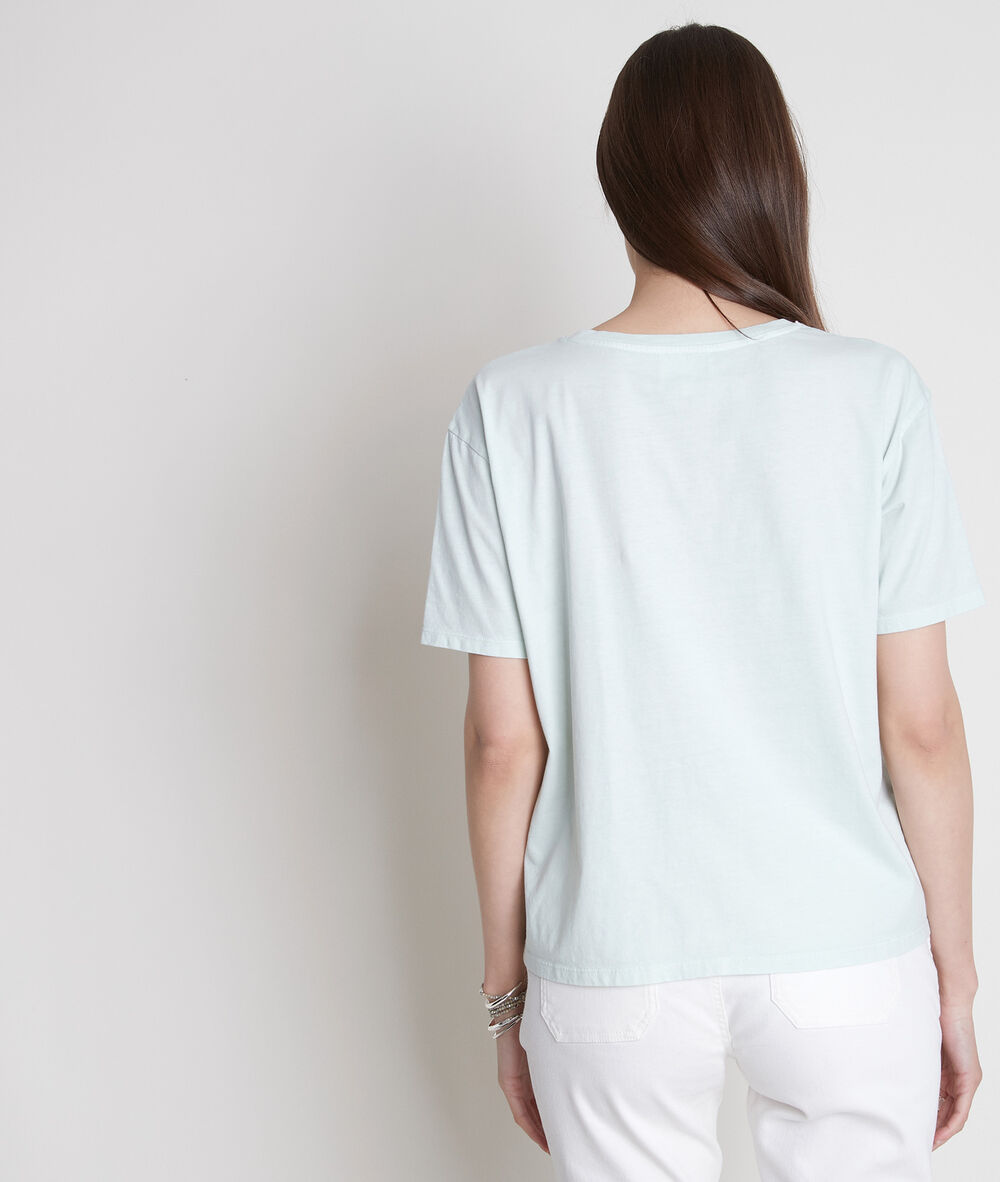 Tee-shirt en coton bio et col strassé jade inox jade.