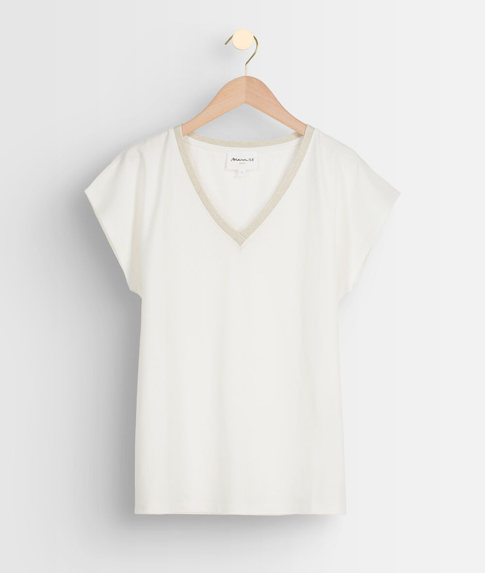 Tee-shirt en coton biologique écru col v ibis ecru.