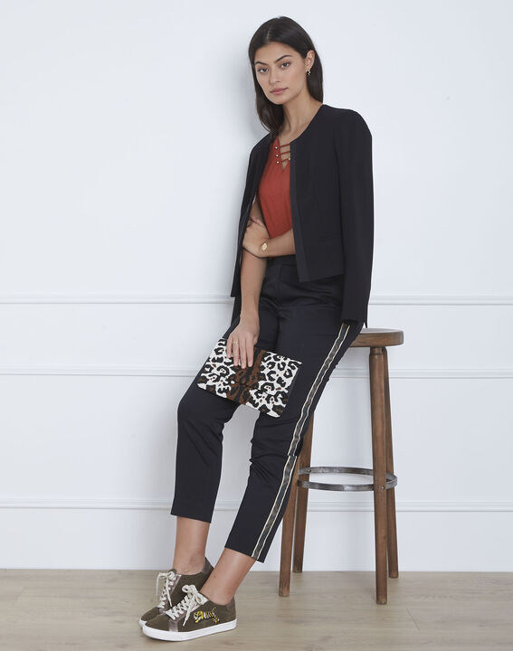 Pantalon noir bande imprimé serpent Rubis | 1-2-3 Pantalon noir bande imprimé serpent Rubis PhotoZ | 1-2-3