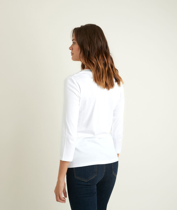 Tee-shirt blanc encolure v fantaisie calypso blanc.