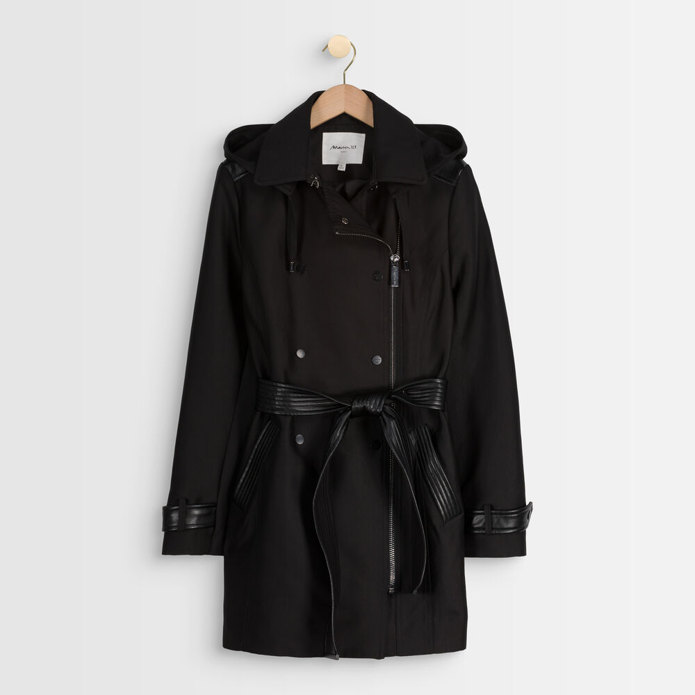 Trench empiècement faux cuir sakura noir.