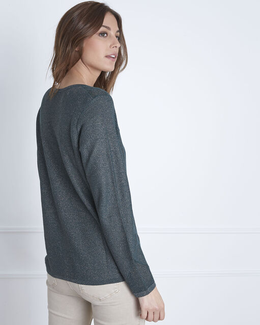 Pull vert foncé en viscose métallisé amandier foret.