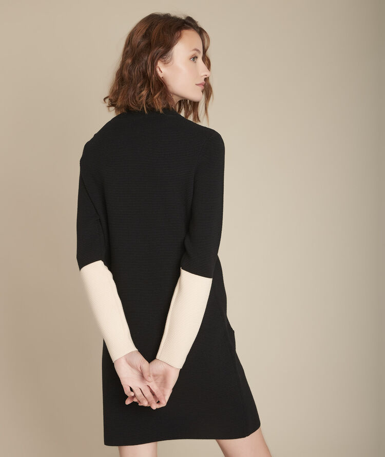 Robe en maille bicolore flower noir.