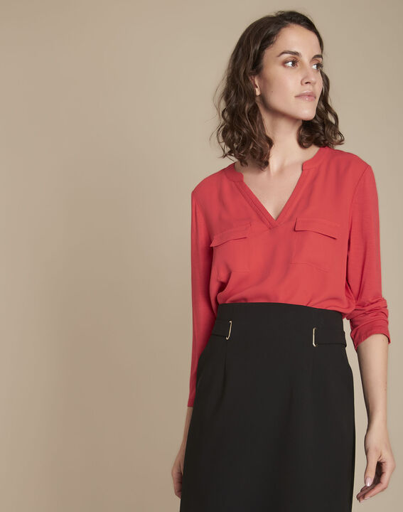 Blouse bimatière rouge Genna | 1-2-3 Blouse bimatière rouge Genna PhotoZ | 1-2-3