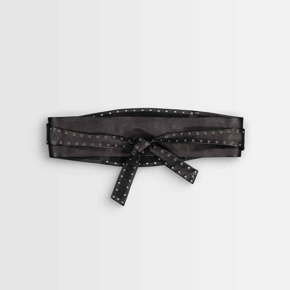 Ceinture large en cuir noire à nouer sharon noir.