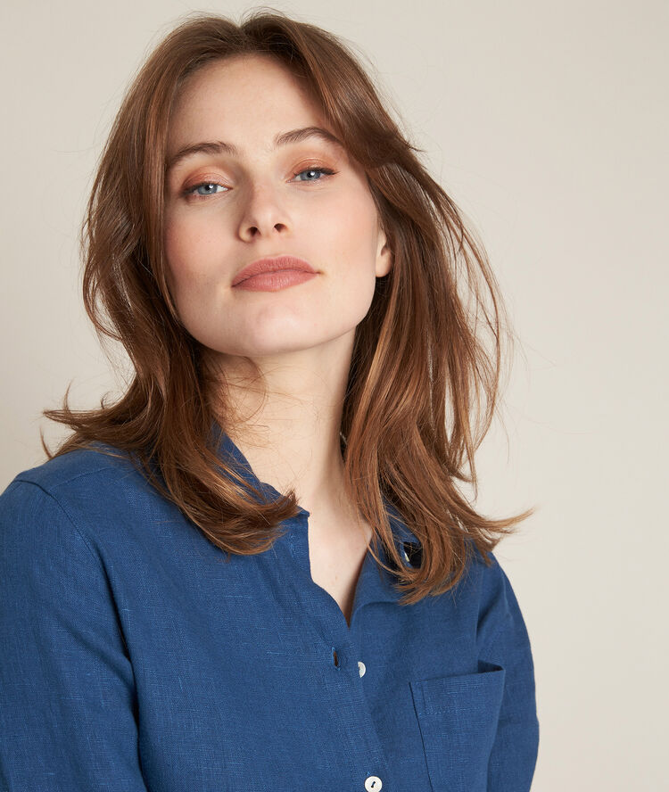 Robe chemise en lin indigo celine indigo fonce.
